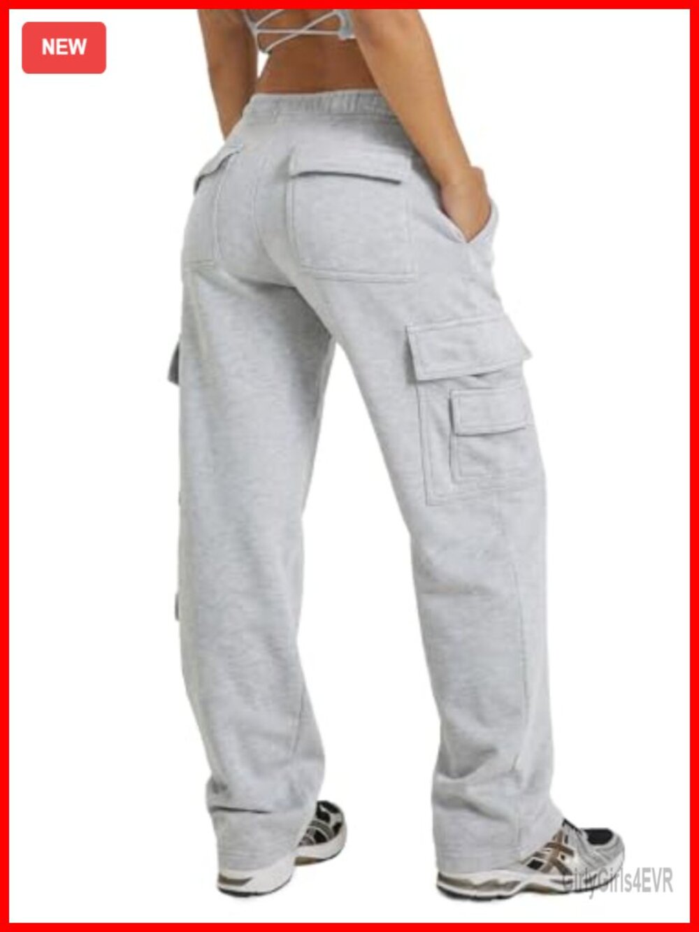 Women's Cargo Sweatpants Wide Leg Fleece Baggy Y2K Pants with Pockets